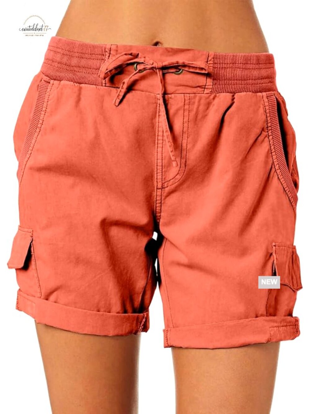 Women's High Waist Cargo Shorts 4 Pocket Cotton Elastane Hiking Outdoor